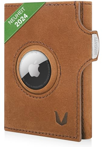 MAGATI Slim Wallet mit AirTag Hülle, Münzfach, RFID-Schutz - Mini Geldbörse Herren & Damen klein - il Santo Kartenetui - Kartenhalter Einkaufswagenchip-Fach Portemonnaie, Vintage Braun