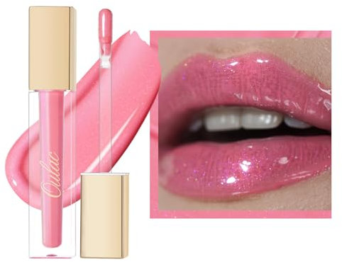 Oulac Pink Shimmer Liquid Lipstick High-Shine Glitter Lip Gloss for Women Shimmer Non-Sticky Glossy Finish Liquid Lipstick Hydrating Lip Gloss Fuller-looking Lip Makeup Vegan & Cruelty-Free 16