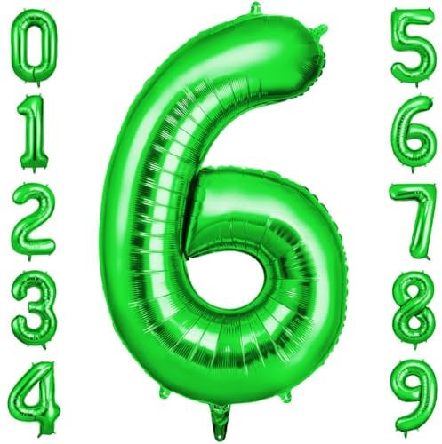 OFFCUP Zahlen Luftballon Grün, Folienballon Zahl 6, 40 Zoll Helium Ballons Geburtstagsdeko Mädchen Junge Kindergeburtstag Party Deko Ballon Zahl Deko zum Geburtstag Silvester Deko Neujahr Deko