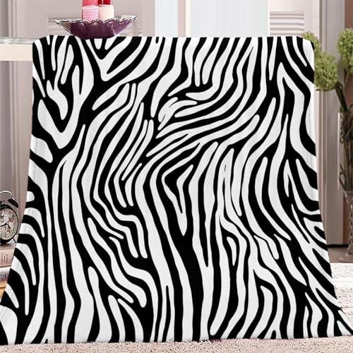 Tier-Zebra-Druck Kuscheldecke Weiche Flauschige Schwarz Und Weiß Decke XXL 150x200cm, Warmer Flanell Bettüberwurf, Ganzjahresdecke, Leichte Fleecedecke als Sofadecke Bettdecke