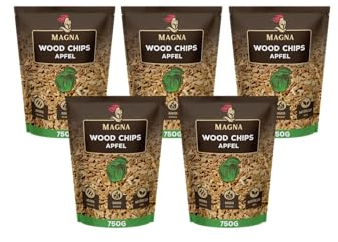 Magna Premium Wood Chips Set - 3,75 KG - Räucherchips, Smokerchips - 100% Natürlich - für Holzkohlegrill, Elektrogrill, Gasgrill in Räucherbox (Holz (Apfel))