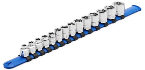 CASOMAN 14 Piece 3/8 Drive 6 Point Stubby Socket Set, Metric, Mirror Chrome Finish, 6,7,8,9,10,11,12,13,14,15,16,17,18,19mm