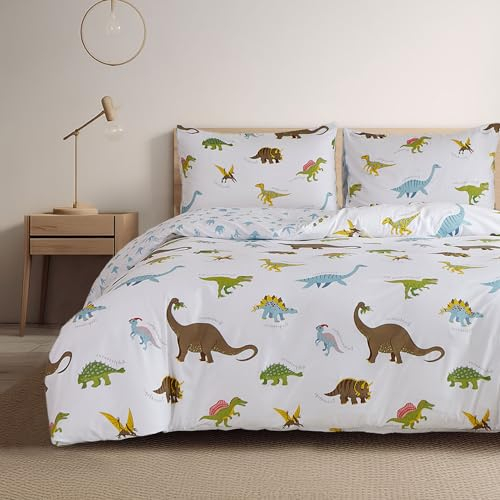 Boqingzhu Bettwäsche Dinosaurier Dino 135x200cm Kinder Jungen Teenager Jugendliche Wende Kinderbettwäsche Microfaser Bettbezug und Kissenbezug 80x80cm mit Reißverschluss