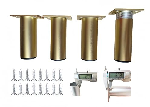 PUTOAHAO 4 Möbelfüße Verstellbar,Schrankbeine Aluminiumlegierung(Dia 38mm),Möbelfuß Höhenverstellbar(0-15mm),Dicke Rohrwand Möbelfuss für TV-Schrank,Badezimmer,Küche,DIY Tisch (golden, 8cm)