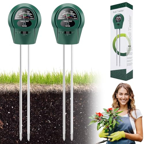 YISKY 3 in 1 Bodentester, 2 Stück Bodentester Feuchtigkeit, Bodenmessgerät, Misst Feuchtigkeit, PH-Wert & Sonnenlichtstunden im Boden - Ohne Batterien, für Gartenarbeit, Rasen, Landwirtschaft