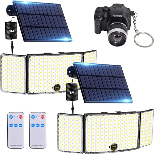 2PCS LED Solar Strahler Außen Solarlampen Bewegungsmelder Aussenleuchte Solarlicht Leuchten Lichter Außenleuchte Außenbeleuchtung Lampen Aussenlampe Light Außenlampe + Kamera Schlüsselbund Flutlicht