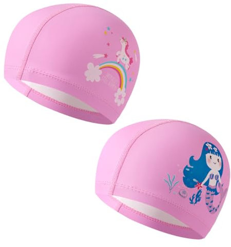 SURALIN Cuffia da Nuoto per Bambini Confezione da 2 Cuffia Piscina Neonato Cuffia da Nuoto Impermeabile per Capelli Lunghi Cuffia Piscina Bambina