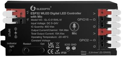 GLEDOPTO WLED Controler digitale adressierbare LED Stripe WS2811, WS2812B, SK6812, WS 2801 APA 012, APA104 (WLED+Mic Gen. 2)