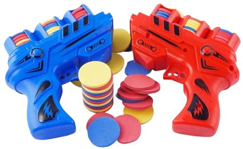 Schaumstoff-Scheibenwerfer,Scheibenschießspielzeug,EVA-Softpistole und 50 Frisbees, sommerliche Outdoor-Spiele und -Aktivitäten,Partygeschenke und Outdoor-Spielzeug für Kinder von 8–12 Jahren(2 Stück)