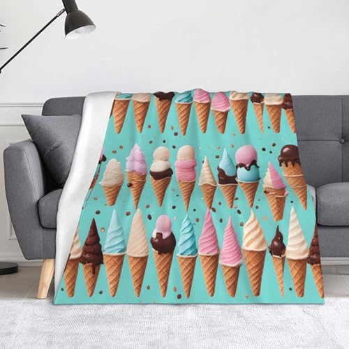 YYHHAOFA Morbida coperta 152,4 x 127 cm, adatta per divano letto, camera da letto, viaggi, campeggio, coni gelato stampati
