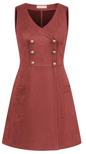 Damen Formelles Midikleid Zweireihiges A-Linien Abschlusskleid Weinrot XL