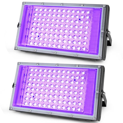 CpHssy 2er Lumière Noire UV LED 100W, Projecteur Étanche IP66 avec Prise Standard Européenne, Adapté à Halloween, Fête Fluorescente, Décoration de Scène et d'Aquarium