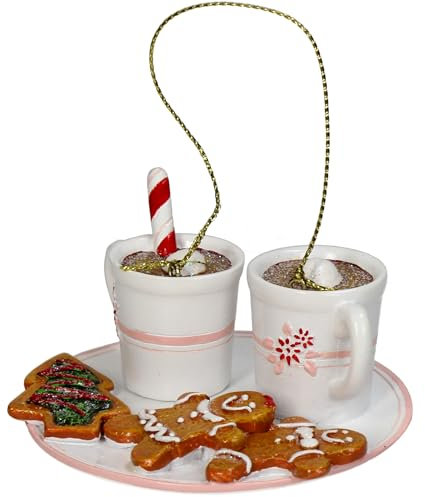 HD Collection Christbaumschmuck 7,6cm Keramik - Weihnachtsgedeck Figur zum Aufhängen - handbemalt & mit Glitzer - Weihnachtsbaum Anhänger für Weihnachten - Weihnachtsbaumschmuck - Essen Gebäck Weiß