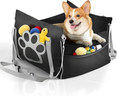Hundesitz für kleine und mittelgroße Hunde bis 25 kg, Autositz und Hundebett für Vorder- und Rücksitz, Sicherheits-Hundetransportsitz (Schwarz, Medium)
