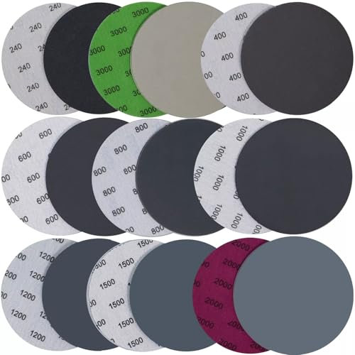 36Pcs 5 Inch/125mm 8 Hole Wet and Dry Sanding Discs, Hook and Loop Round Sanding Pads Grit 240 400 600 800 1000 1200 1500 2000 3000, Orbital Sander Discs Set Polishing for Wood, Car, Furniture