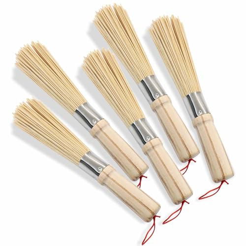 Kyuionty Lot de 5 brosses traditionnelles en bambou naturel pour wok - 25,4 cm de long