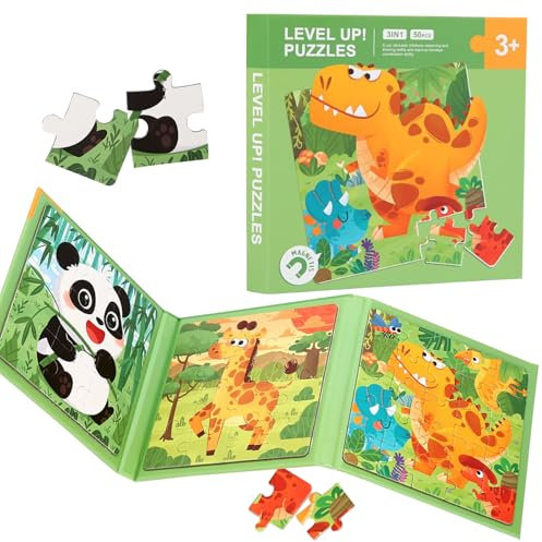 Magnetpuzzle, 50 pcs Kinderpuzzle, 3-in-1 Magnetpuzzle, Magnet Puzzle Tiere, Kinderpuzzle Magnet für Kinder, Lernspielzeug, Fördert Motorik + Konzentration, für Kinder (Tiere)