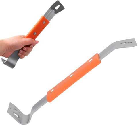 LOCADENCE Pry Bar, Curved Semi Round Head Design Nail Puller, Stainless Steel Pry Bar Scraper with Rubber Non Slip Handle, Forged Crowbar Tool