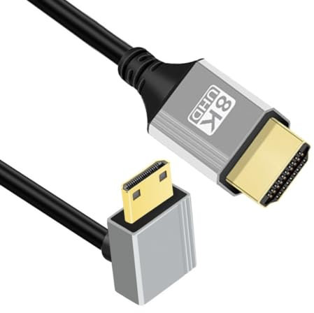 chenyang Câble HDMI 2.1, HDMI mâle vers mini HDMI mâle coudé à 90 degrés vers le bas 8K @ 60 Hz 4K @ 120 Hz 48 Gbps ultra haut débit plaqué or 0,5 m pour TV, moniteur, ordinateur