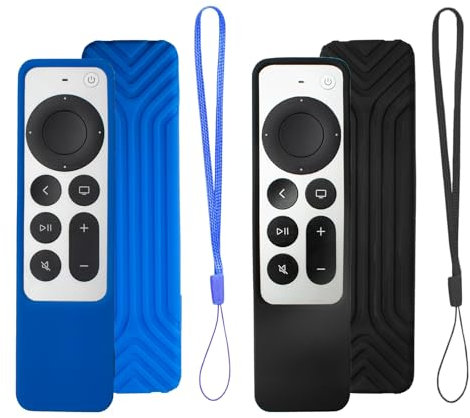 Apple TV Remote Control Case, Silicone, Shockproof, Silky Soft Full Body Protective Case, Compatible with Apple TV 4K Siri Remote 3, 2nd Generation 2022 2021 (Black + Royal Blue)