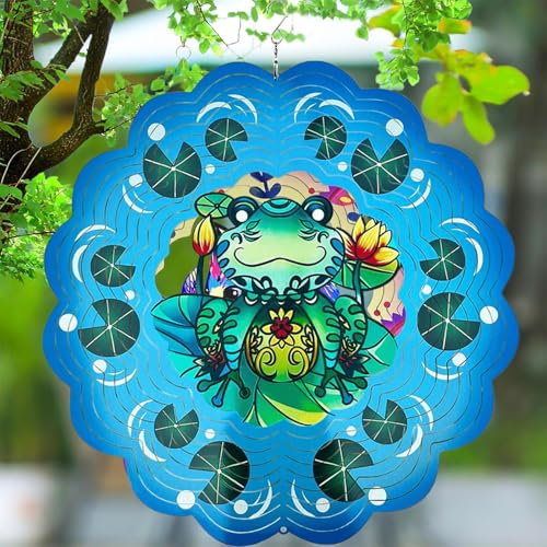 Moulin à vent en métal à suspendre en forme de grenouille pour décorations extérieures et intérieures, 30,5 cm pour Noël, Thanksgiving, décoration cadeaux