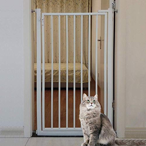 Haustierschutzgitter aus Metall für kleine Haustiere, weiße Katzentür, inklusive Druckhalterung, Treppen- und Türschutzgitter mit 80 cm Höhe für Baluster und Treppen
