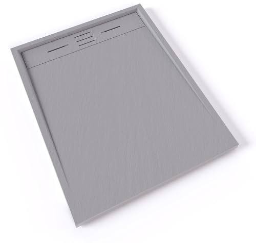 HIEMAL Receveur de douche 80 x 100 cm résine Gris aspect ardoise + bonde incluse - Salle de bain