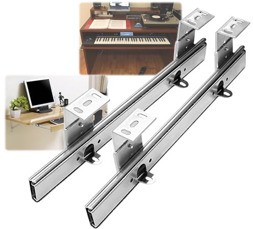 Drawer Runners 30cm 35cm 40cm Computer Keyboard Trays Guides, Under Desk Install Slide Rail, Metal Steel Telescopic Rail, 1-Pair Heavy Duty 50kg, Keyboard Shelf Runners