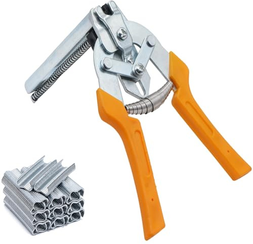 BREUAILY E Type Wire Fastening Pliers with 600 Wire Clips for Fence Pliers Fixing Wire Fixing Pliers Fence Maintenance Welding Hand Tool Fence Pliers Accessories (Yellow)