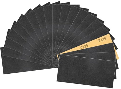 Sruhrak 30 Feuilles Papier de Verre Imperméable 9 x 3,6 pouces Papier Abrasif Grain 120 pour Ponçage du Bois, Métal, Plastiques et l’Automobile