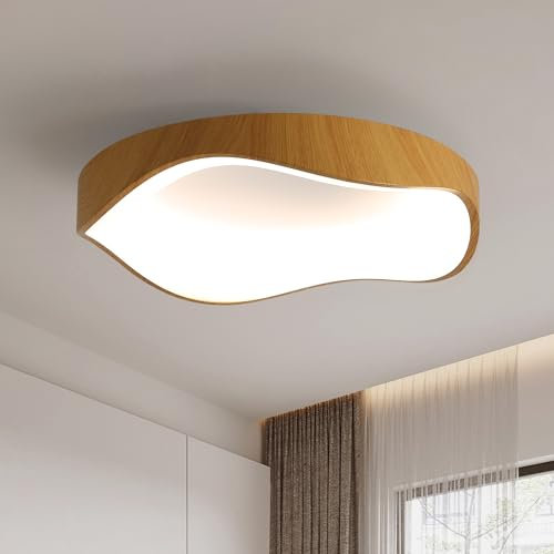 Moderne Led Deckenleuchte,Holz Korn Deckenleuchte Dimmbar Minimalistische mit Fernbedienung,50cm 3000K-6500K Led Deckenlampe Für Wohnzimmer Schlafzimmer Küche Flur