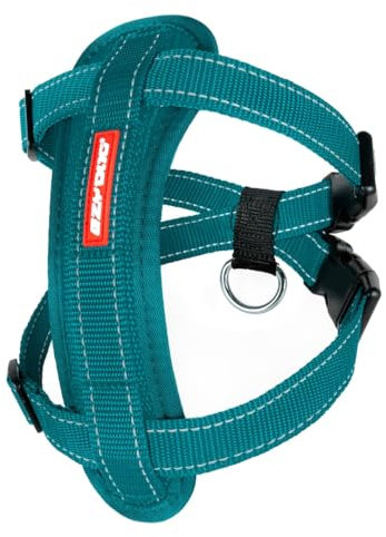 EzyDog Chest Plate No Pull Dog Harness – Escape Proof Harness with Reflective Stitching and Comfort Padding for Easy Walks, Training & Control - Car Restraint Included (Large, Teal)