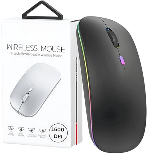 Bluetooth Mouse Jiggler, Dual Mode Noiseless Mini Wireless Mouse up to 3 (800-1200-1600) Adjustable DPI Optical Tracking Computer Mouse with Micro USB Receiver Compatible with PC & Macbook(Only Black)