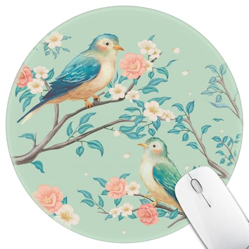Hancynir Mauspad für Schreibtisch, Blumenmotiv, Vogel, klein, niedliches Mauspad mit rutschfester Unterseite, runde Mauspads für kabellose Maus, Laptop, Gaming, Computer-Mauspad für Zuhause, Büro