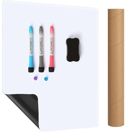 Magnetic Dry Erase Whiteboard for Fridge – A3 Meal Planner & Shopping List Board with 3 Colour Markers & Magnetic Eraser