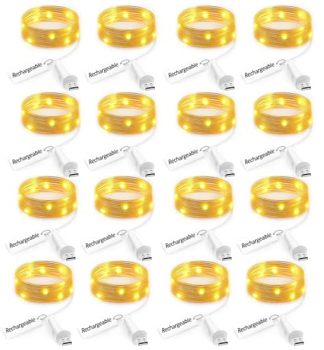 Wiederaufladbare LED-Lichterkette – USB-betriebene Kupferdraht-Lichter für Schlafzimmer, Hochzeiten, DIY-Dekoration und Weihnachten(16Stück)
