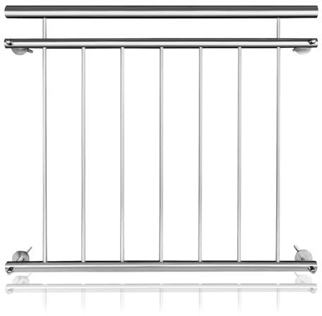 SUBTLETY 100x90cm Französisches Balkongeländer Edelstahl Geländer mit Füllstäben Sicherheitsgeländer Handläufe für Terrasse & Fenster Stabile Balustrade mit Befestigungspfählen für Innen und Außen