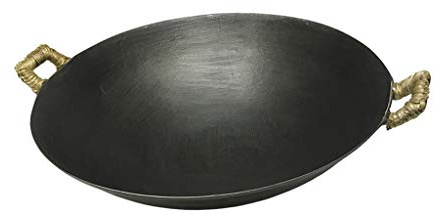 QUSYZD Wok aus Gusseisen, traditionelle handgehämmerte Pfanne – mit Deckel und 2 Topflappen, Topf für offenes Feuer, Küchenutensilien – 43 cm,