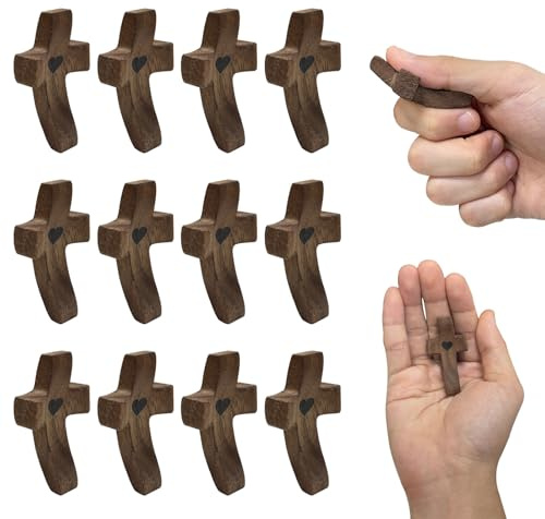 MaehSab 12 Stück Holz-Kreuze „Cross My Heart“, Kleine Christliche Holzkreuze für Taschengebete, Glauben & Ermutigung, Geschenk zu Ostern, Taufe, Weihnachten, Deko & Stressabbau
