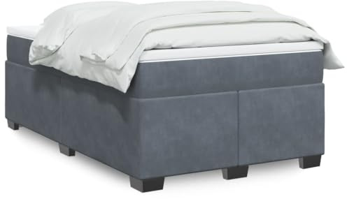 Qnhdfrt Lit à sommier tapissier gris foncé 120 x 190 cm avec matelas à ressorts ensachés et housse en velours pour un confort de sommeil optimal et un aménagement élégant