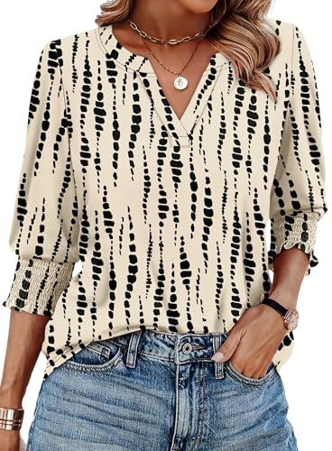 Aokosor 3/4 Sleeve Tops for Women UK V Neck T Shirts Summer Casual Blouses S-2XL