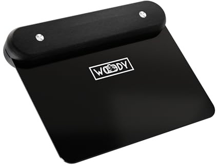 Pizza Dough Scraper | Black Non-Stick Coated Stainless Steel Blade - Rubberised Wooden Handle | Created by Woody Oven