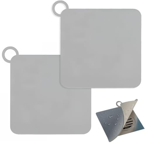2pcs Bouchon Douche Anti Odeur, 20x20cm Gris Bouchon Evier Silicone, Clapet Anti Odeur Douche Universel pour Évier Baignoire Canalisation, Protection Contre Les Mauvaise Odeurs pour Baignoire Douches