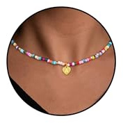 Bunt Perlenkette Damen mit Buchstaben A-Z Geschenke für Frauen Mädchen | Handgefertigt Boho Kette 14+2 Inches