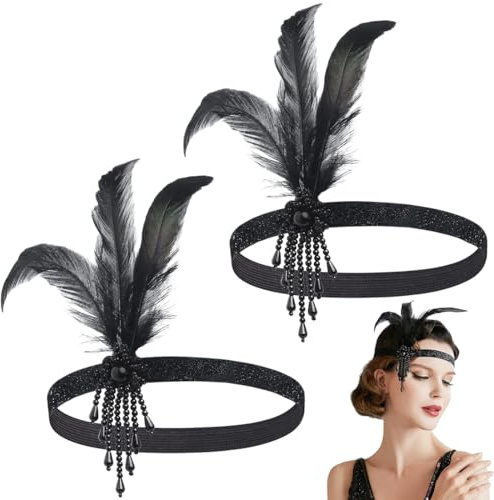 accessoires de mode 1920 2 Pièces Set plumes accessoire annee 20 Thématique D'accessoires Gatsby Showgirls des Années 1920 Bandeau.