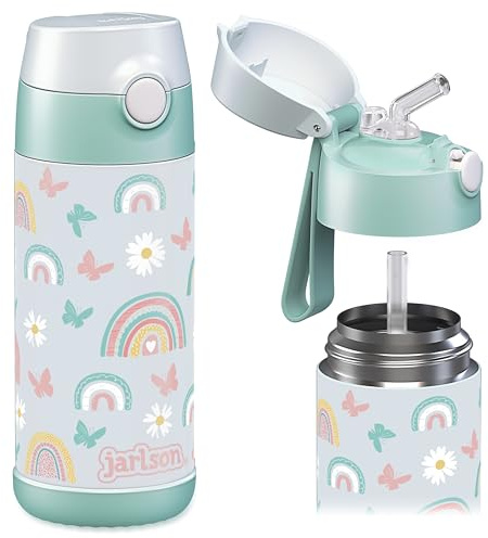 Jarlson® Borraccia Termica Bambini 350ml CHARLI [CON CANNUCCIA] - Bottiglia Acciaio Inox - Termos per Bambini e Bambine - Senza BPA - Ideale per Scuola, Sport e Viaggi (Arcobaleni, 350 ml)