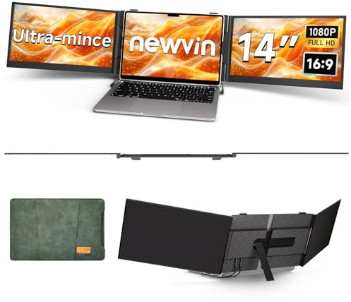 Newwin Double Ecran PC Portable Ultra Mince Léger 14,1 FHD 1080P IPS Multi Triple Ecran PC Portable Moniteur Monitor Extension Ecran pour 13,3-17 Ordinateur Portable Compatible avec Windows Chrome