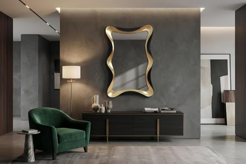 invicta INTERIOR Moderner Wandspiegel Alice - 120cm - Gold schwarz - geschwungener Spiegel variabel aufhängbar