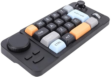 Jectse Wired USB C Keypad, One Handed Macro Mechanical Keyboard 19 Programmable Keys RGB LED Backlit with Knob Roller Joystick Control, for Work Game
