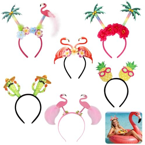 CutitiUU 6 PCS Headbands for Hawaiian Themed Hair Accessories Headdress for Halloween Carnival Cosplay Hawaiian Summer Party Seaside Dancing Carnival Atmosphere Headgear For Adults